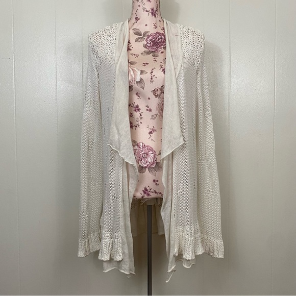 Chico's Sweaters - Chico’s sz:3 Off-White Knit Cardigan Ruffle Sleeve Distressed Style